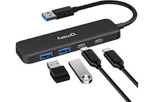 NEWQ Dual USB C USB A 3.0 Hub: 4 Ports with 2* USB-C 3.0 and 2* USB-A 3.0, Ultra Slim Portable USB Splitter Adapter for Laptop, PS4, Flash Drive, HDD, Xbox, Printer, Mouse, Keyboard, Computer Accessories