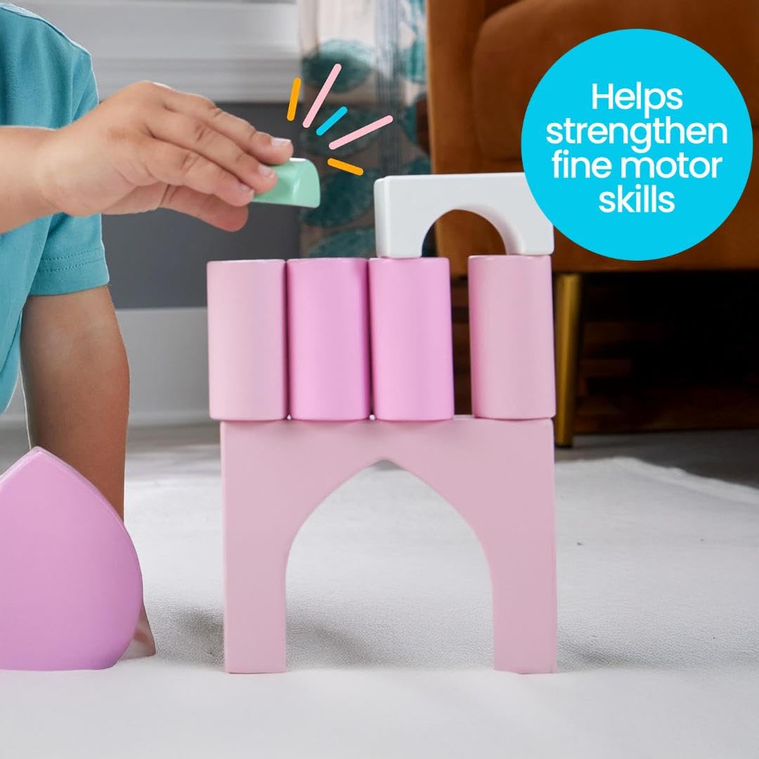 Fisher-Price Wood Toddler Toy Castle Block Set, 28 Wooden Pieces for Stacking Developmental Play Preschool Kids Ages 2+ Years