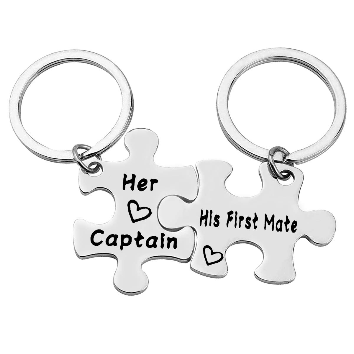 Couples Keyring Set Her Captain His First Mate Puzzle Piece Keychain Set Gift for Husband and Wife Couples Nautical Sailing Gift for Lovers Valentines Christmas Birthday Gift for Girlfriend Boyfriend