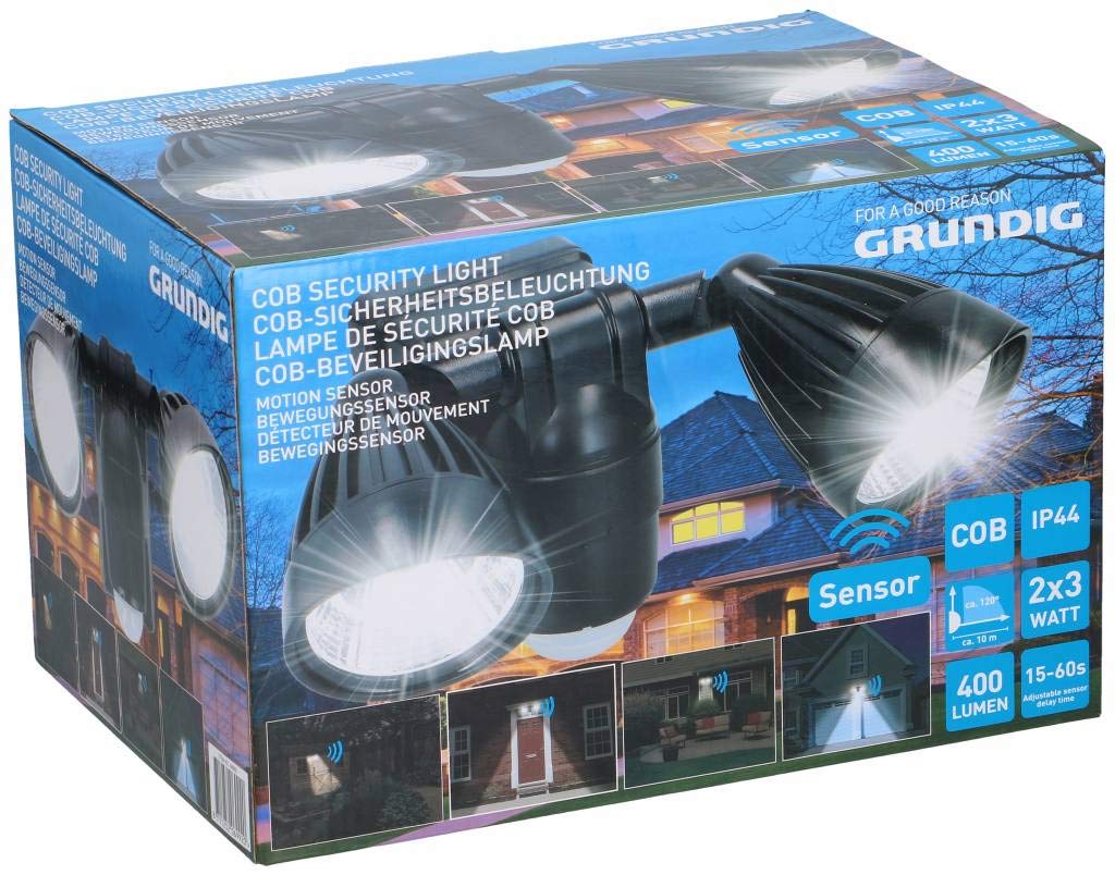 Grundig Cob Secuirty Light Sensor 400 Lumen 2 Led Bulbs Battery