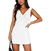 MIYIEONZ Women's Sexy V Neck Sleeveless Backless Ruffles Dress for Women Elegant Mesh Party Fitted Cocktail Mini Dresses