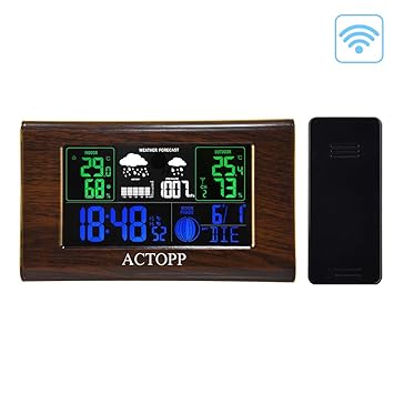 ACTOPP Funkwetterstation mit Außensensor Digital Wetterstation Thermometer-Hygrometer mit Farbdisplay Innen-/Außentemperatur 