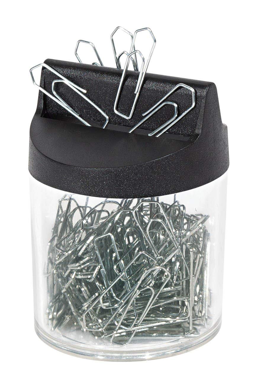 Wedo 2705154 Paper Clip Dispenser with Magnet Round Filled, 125 Paper Clips, Silver/Transparent