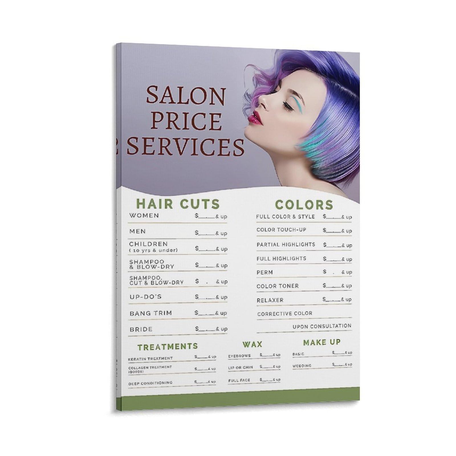 JBBGO Beauty Salon Price List Poster Hair Salon