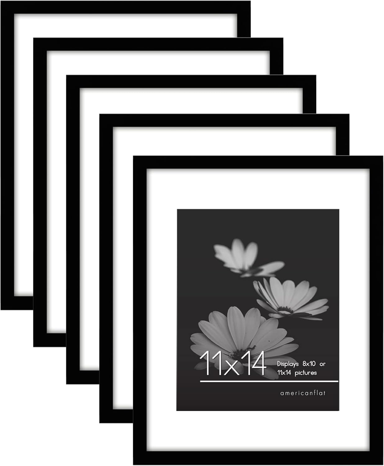 Photo Albums, Frames & Accessories - Americanflat 11x14 Picture Frame in Black - Set of 5 - Use as 8x10 Picture Frame with Mat or 11x14 Frame Without Mat - Plexiglass Cover and Sawtooth Hanging Hardware for Horizontal or Vertical Display