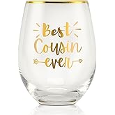 Onebttl Cousin Gifts for Women, Best Cousin Ever, 17 Oz Stemless Wine Glass, Christmas Birthday Gifts for Cousin, Big Cousin