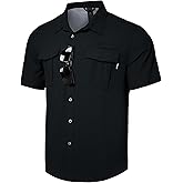 Haimont Men's Sun Protection Shirt Water Resistant Short Sleeve Button Down Shirt Quick Dry Cooling for Hiking Fishing
