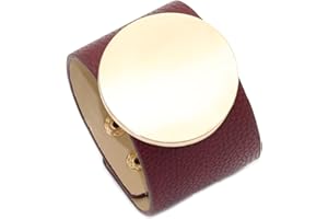 SHIMERITI Punk Rock Alloy Blank Circle Wide Pu Leather Adjustable Cuff Bracelet