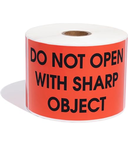 "Do Not Use Blades To Open" Warning Labels - Red & Black, 3" X 5", 500 Count Roll