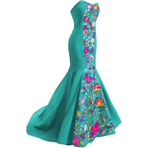 Amazon.com: Strapless Mermaid Mexican Wedding Dresses Embroidered Corset  Back Evening Formal Gowns Women Black 2: Clothing, Shoes & Jewelry