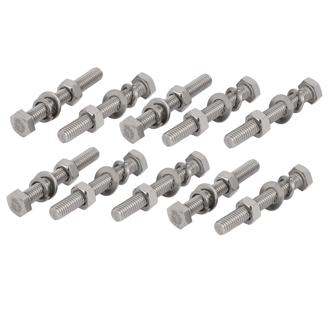 Sourcingmap 10pcs 304 Stainless Steel M6x50mm Hex Bolts w Nuts and Washers Assortment Kit