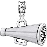 Cheer Megaphone Charm Bead – Silver-Plated Cheerleading Dangle Charm for Bracelets & Necklaces – Compatible with Pandora, Troll, Chamilia & European Bracelets – Gift for Cheerleaders & Coaches