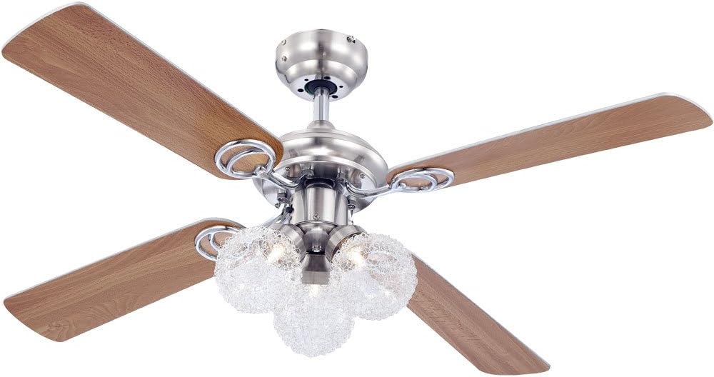 Globo G9 Ceiling Fan With Brushed Chrome Downrod And Blade Holder