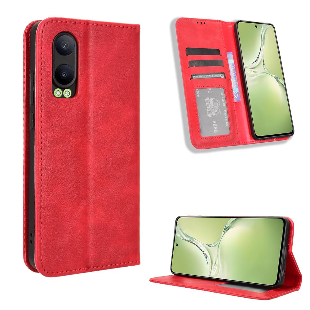 OnePlus Nord CE4 Lite 5G Case [Wallet Case] [Kickstand] [Card Slots] [Magnetic Flip Cover] Compatible with OnePlus Nord CE4 Lite 5G Smartphone(Red)