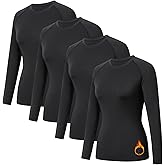 HYCOPROT 4 Pack Women's Thermal Compression Shirts Long Sleeve Fleece Lined Athletic Tops Winter Baselayer Workout Underwear