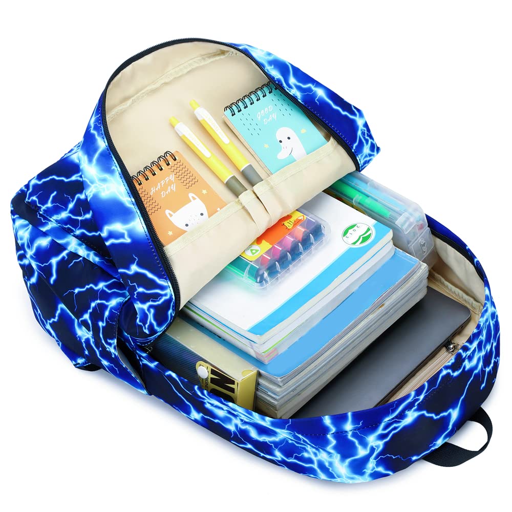 Backpack for Boy Middle School Lightning Bookbag Durable Student Teenager Sturdy Lightweight Waterproof (1-Blue)