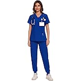COZYFIT Scrubs for Women - V-Neck Top & Cargo Pants Scrubs Set with 10 Pockets