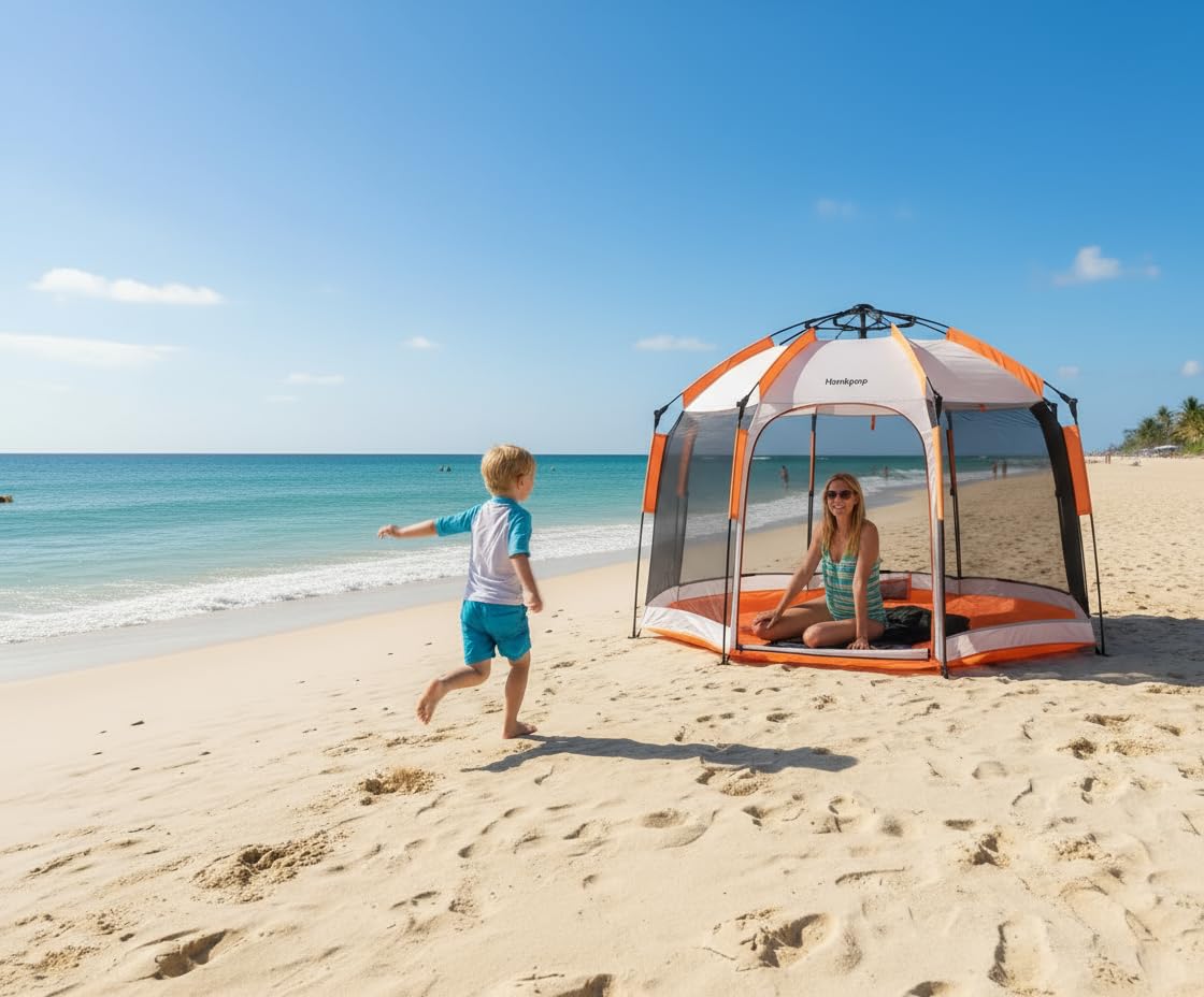 Photo 1 of *Look at picture* Beach Pop Up Tent & Sun Shelter - 5 Sec Setup | Adjustable Sunshade, Nano Water/Mosquito Proof UPF 50+ | for Camping, Picnic, Sports, Concert Set w/Storage