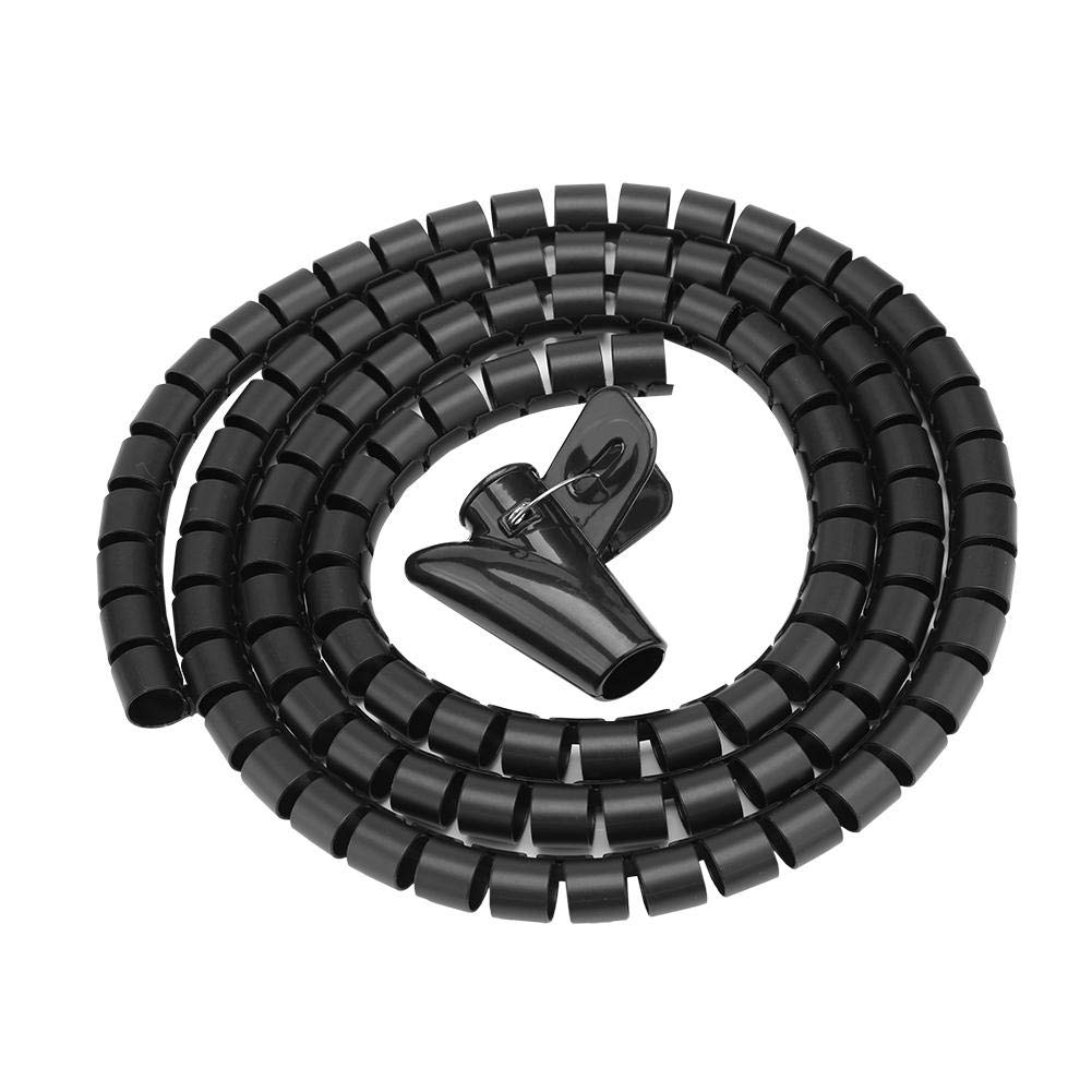 D-Line Cable Tidy 1.5 m/Length Spiral Cable Wrap Wire Tube 16/22/28 mm Black Silver Cable Management Solution [Black 1.5 m x 16 mm]