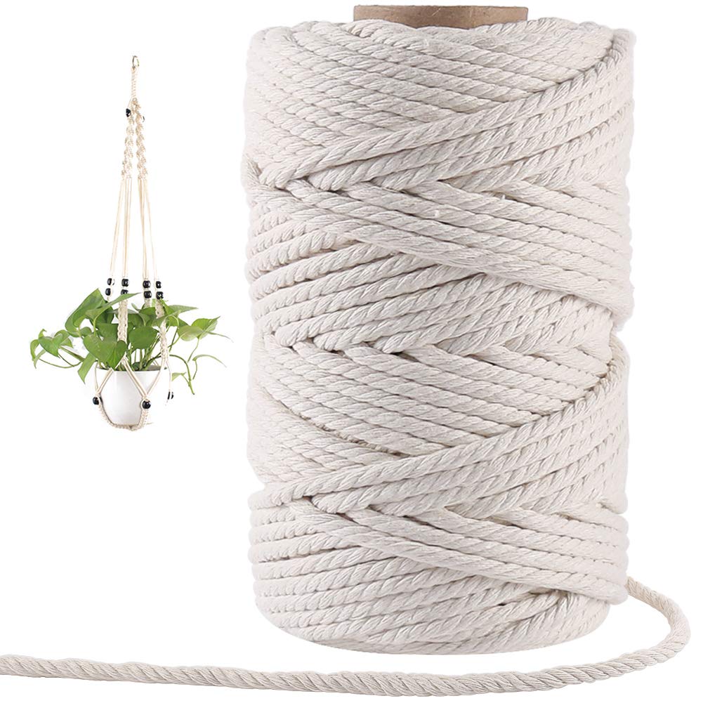 6mm Macrame Cord, 165 Feet Thick Cotton Macrame Rope for Wall Hanging Planters Hangers Knitting Home DIY Crafting Decoration (Beige)