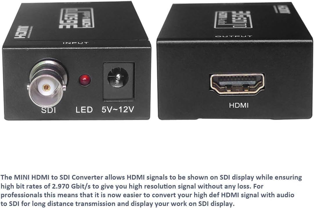 YOFASEN HDMI Cables - Video Capture Card MINI 3G HDMI to SDI Converter (1080p) with Power Supply, Black, 9.5 * 4.3 * 2.3CM - Image 3
