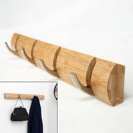 Amazon ファッションホーム 壁かけフック クリップフック 衣類 バッグフック シンプル 折り畳めるメタルフック 4連 竹製 ネジ付き フック オンライン通販