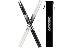 AODSK Drum Sticks,Classic 5A Drumsticks Comfortable Grip Hickory Wood,Black Wood Drumsticks,2 Pairs