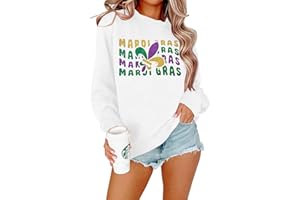 ALLTB Mardi Gras Sweatshirt for Women Carnival Outfit Shirt Fat Tuesday Shirt Holiday Sparkly Long Sleeve Tops