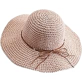 Beach Sun Straw Hats for Women, UPF 50+ Sun Protection Floppy Wide Brim Summer Straw Hat Foldable Roll Up Travel Crochet Cap