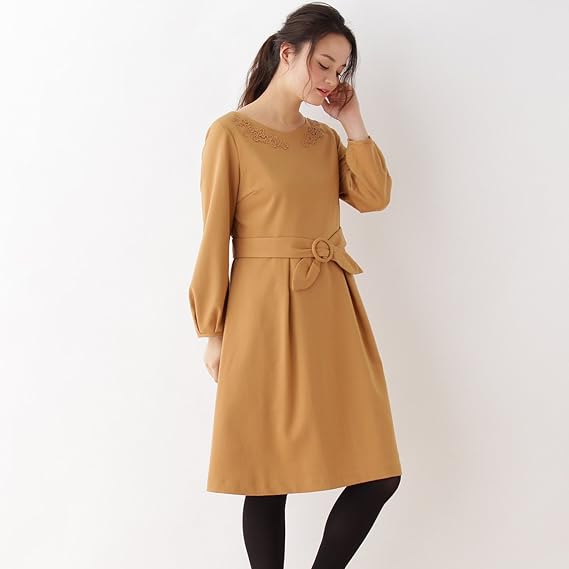 Amazon クチュールブローチ Couture Brooch Web限定サイズ Ss Ll あり ウエストベルト付ワンピース 40 L キャメル 041 ワンピース チュニック 通販