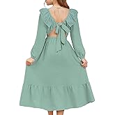 blibean Tween Girls Tie Back Dresses Embroidery Sleeve Size 6-15 Years