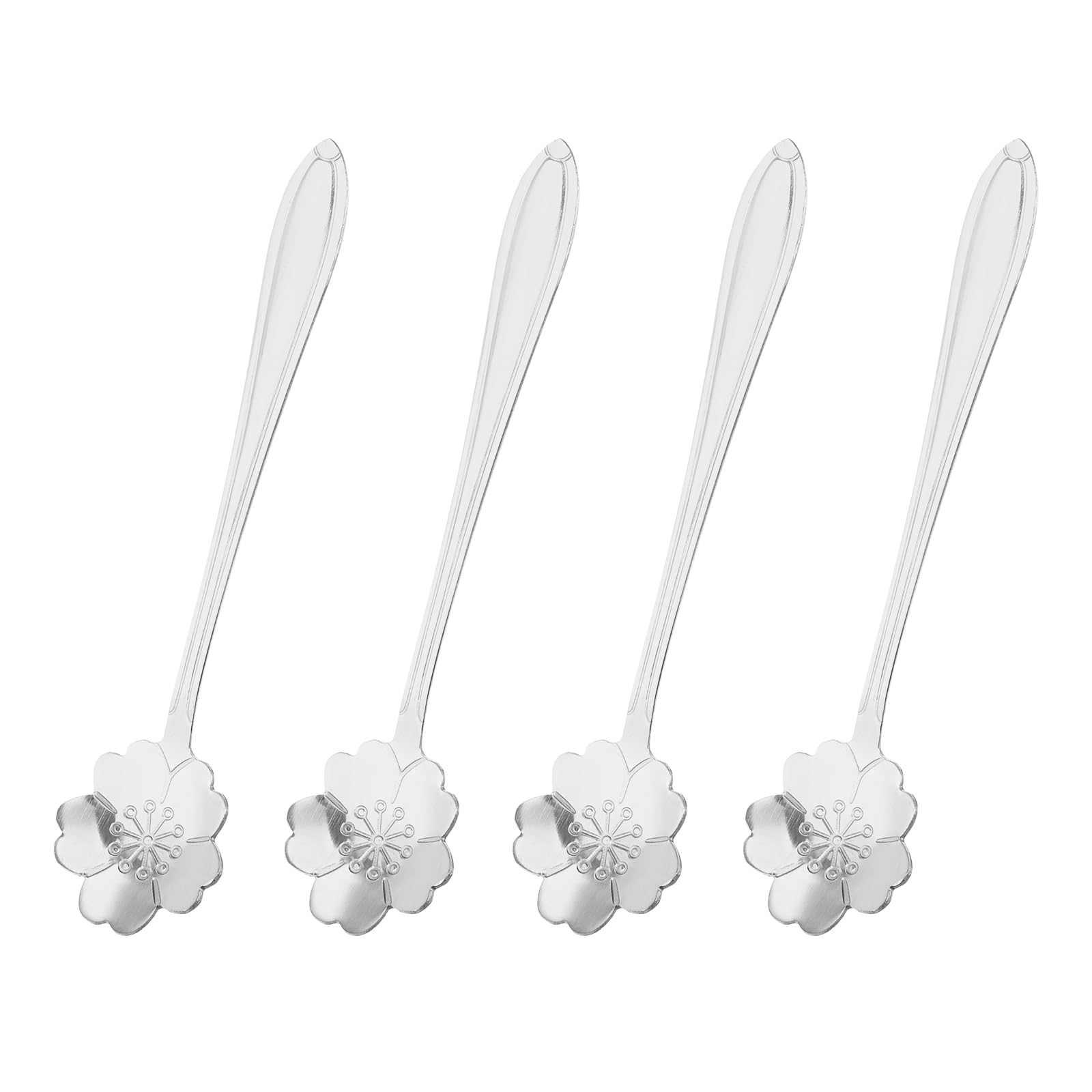 uxcell 4Pcs Stainless Steel Flower Spoons 5 Inch Cherry Blossom Shape Coffee Spoon Small Teaspoon Dessert Spoon for Espresso Sugar Cake, Silver