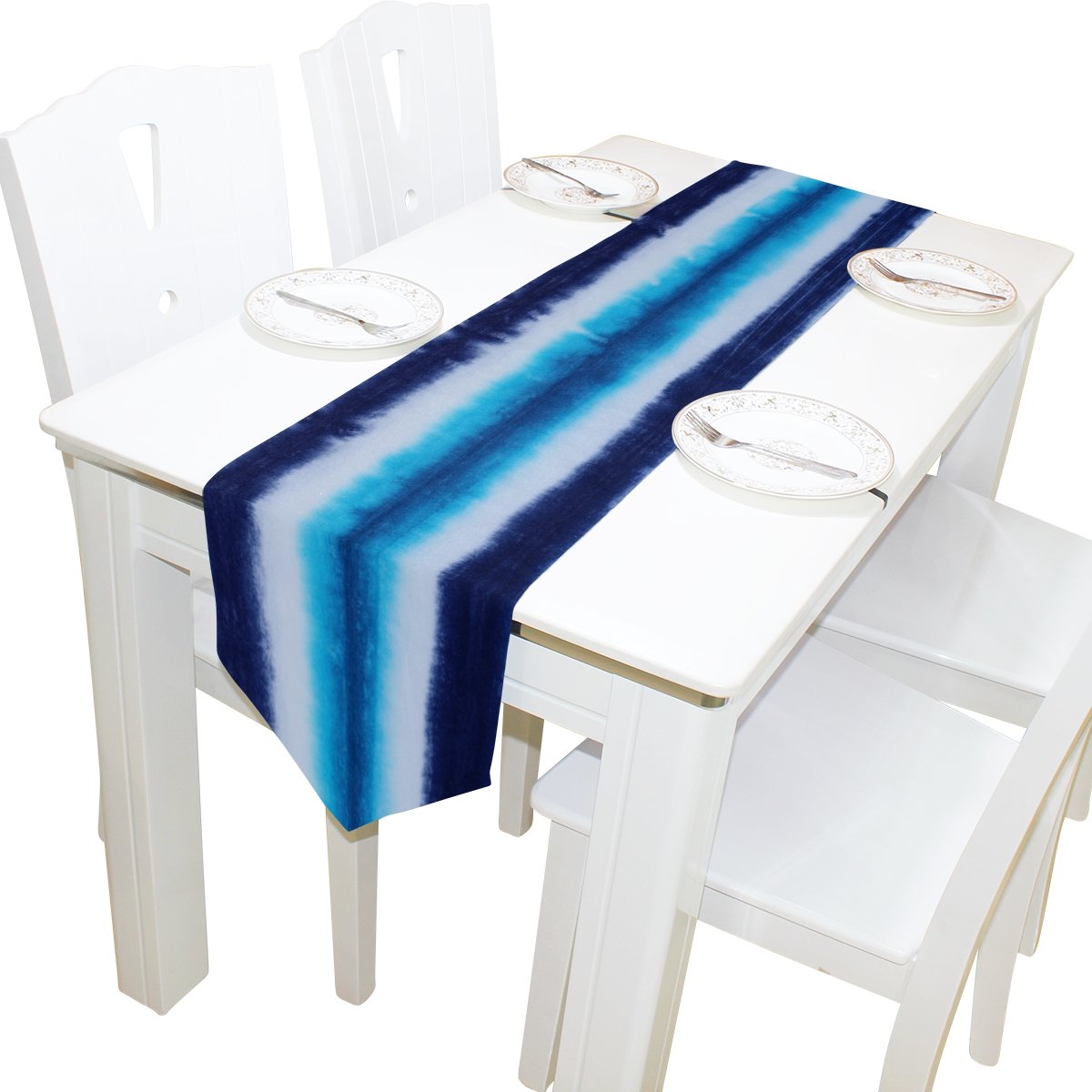 Amazon Com Alaza Table Runner Home Decor Watercolor Blue Striped