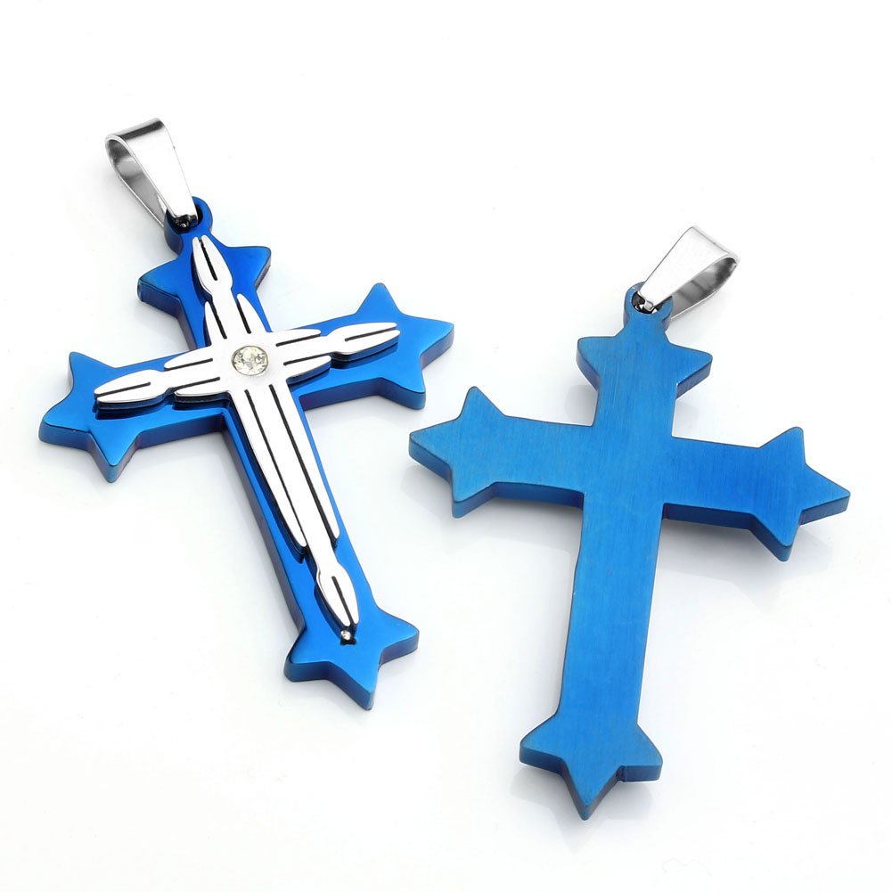 PiercingJ Unisex Mens Womens Stainless Steel Rhinestone Cross Pendant Necklace - 22\