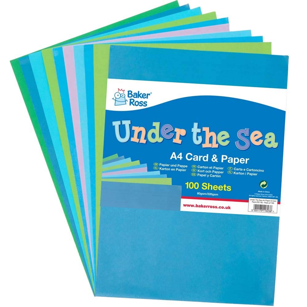 Baker Ross FE178 Under The Sea A4 Paper & Card - Pack - Pack of 100, Coloured Art Supplies for Kids Craft Making Activities, Under the Sea — image 1