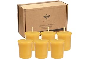 DEYBBY Pure Beeswax Votive Candles-6 Pack Natural Votives Set for Home Room Decor Party Wedding Spa Gift,12 Hours Burn