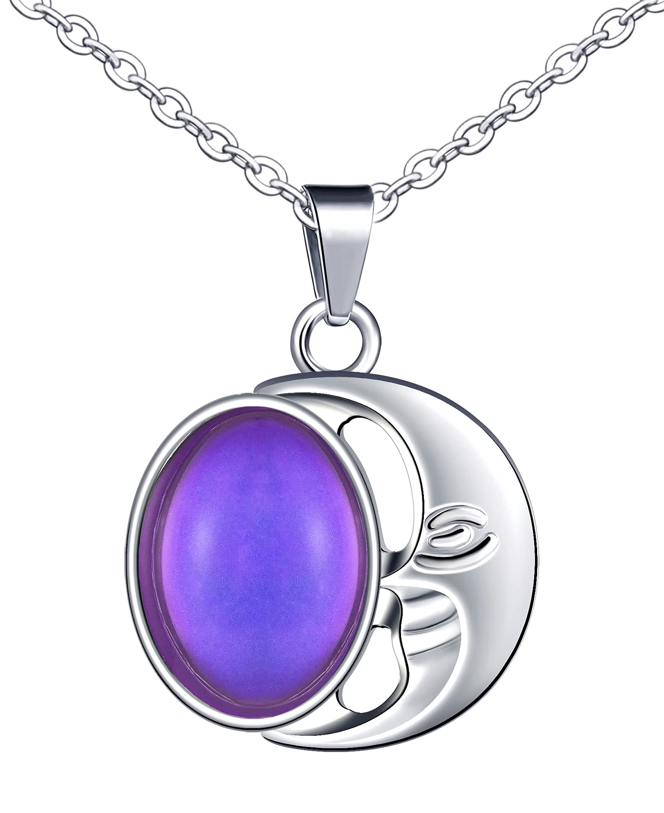 Feilok Women's Necklace Chain Stainless Steel moon Pendant Color Change Temperature Necklace for Women