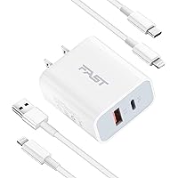 ARCCRA iPhone 12 Fast Charger, 20W Dual-Port Wall Charger Plug with 2X 6ft Lightning Cables, PD Fast Power Adapter…