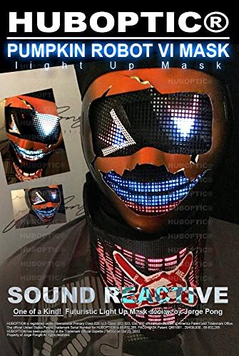 Pumpkin Robot Mask VI Halloween DJ Mask (Orange Robot Helmet Bot Head Rave Mask)
