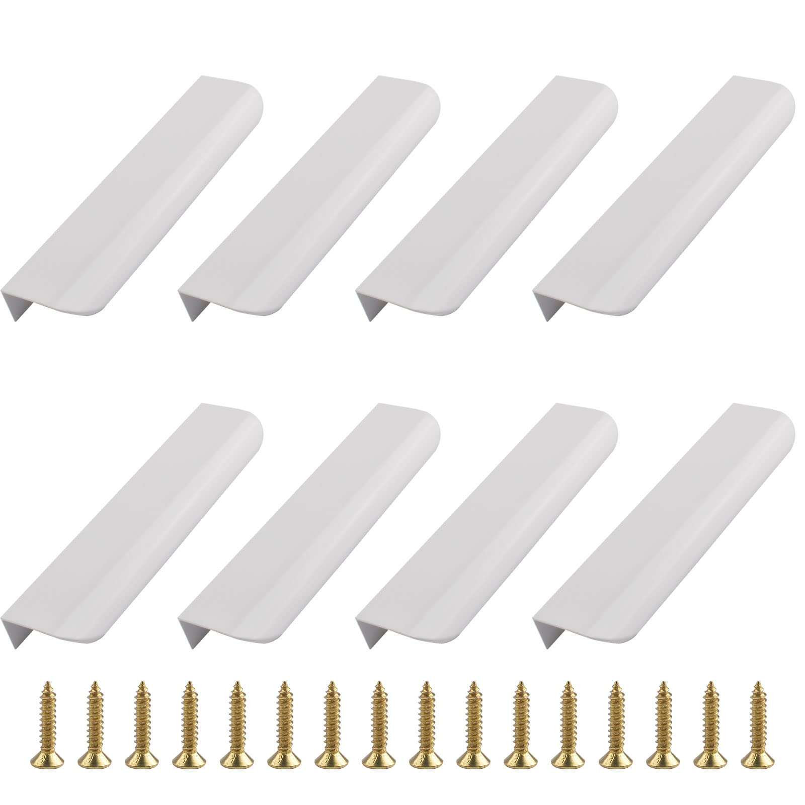 UFURMATE Back Mount Finger Edge Pull, 8Pcs White Aluminum Alloy Hidden Handles Curved Edges Concealed Finger Pull Handles Invisible Tab Pulls for Drawer, Cabinet (150mm/5.9in)