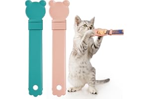 OKAMMY Cat Treat Squeeze Spoon Dispenser - Multifunctional Lickable Wet Cat Treat Dispenser for Cat Liquid Snack Cat Feeding Food Storage and Easy Hanging Cat Food Feeding Spoon (Blue,Pink)