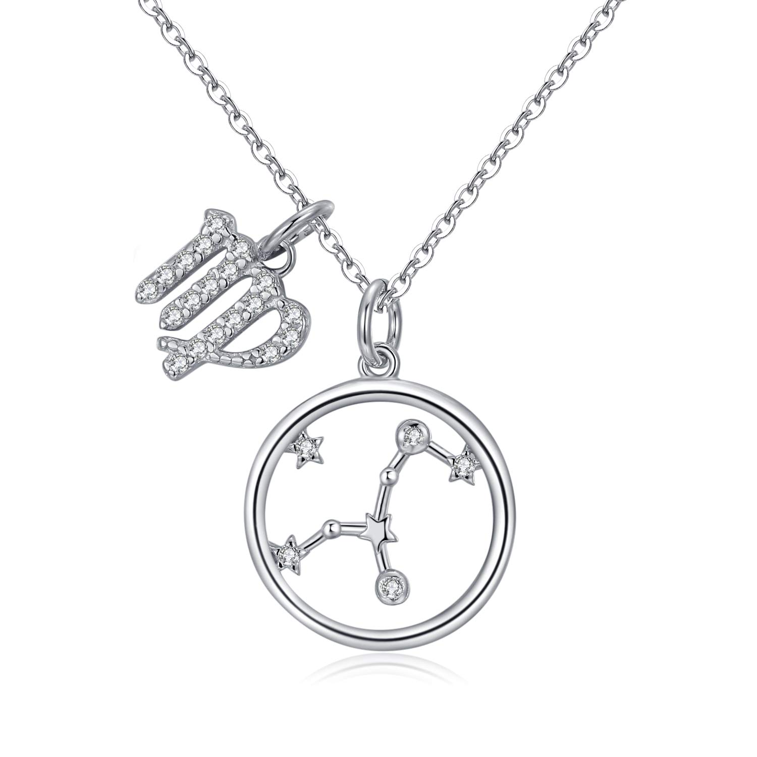 Qings Birth Sign Necklace- 925 Sterling Silver Constellation Virgo Astrological Necklace, Teenager Jewelry Horoscope Pendant Lightweight Baby Christening Shower Gift