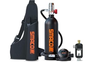 SMACO Mini Scuba Tank 1L Small Diving Tank up to 20 Minutes Dive Time Portable Lung Air Tank Diving Oxygen Cylinder Kit for Underwater Exploration Emergency Rescue Pony Bottle S400