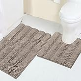 Turquoize Chenille Bathroom Rugs Set Non-Slip Bath Mats for Bathroom Super Absorbent Shaggy Rugs for Tub Shower Toilet Plush Bath Rug Plus U Shaped Rug (Standard: 20" x 32" and 20" x 20" U), Taupe