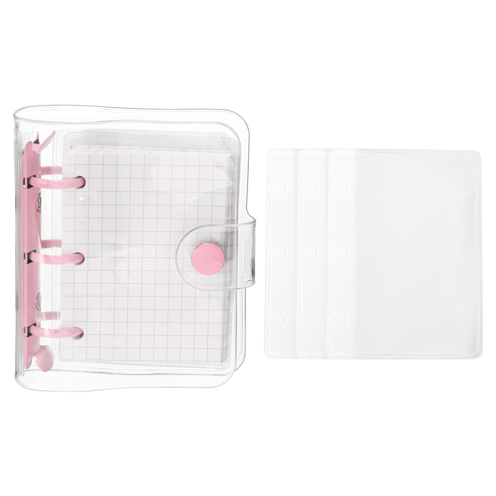 PATIKIL Clear 3 Ring Binder Cover, PVC Notebook Binder Mini Refillable Loose Leaf Folder Planner with 80 Sheets Paper, Pink
