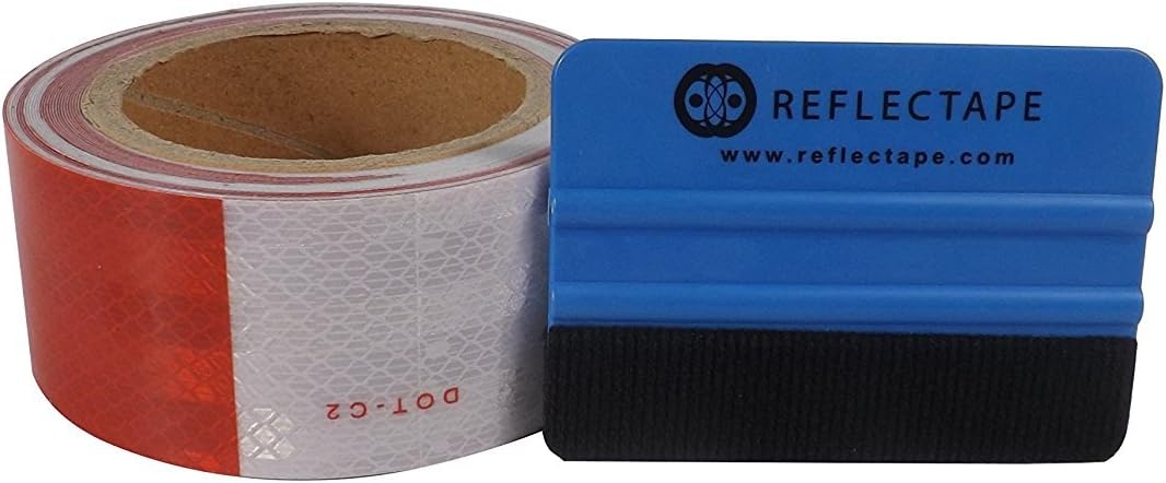 2" x 12" Reflective 6" Red, 6" White Safety DOT-C2 Tape for Trailer Vehicle Car Truck w/Bonus Applicator by Reflectape (2" x 12')