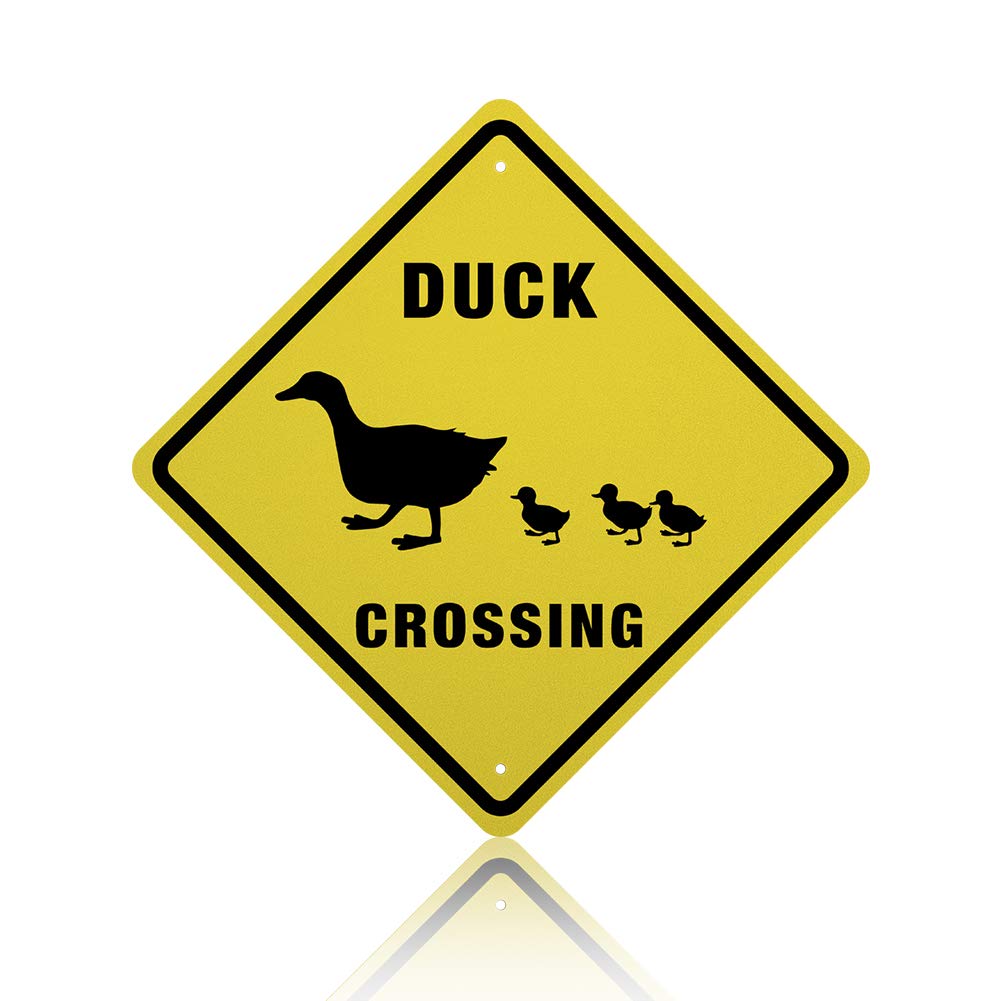 GLOBLELAND 1 Pack Duck Crossing Sign, 10x10 inches 40 Mil Aluminum Animal Caution Signs, UV Protected Reflective and Waterproof, Black Text with Yellow Background