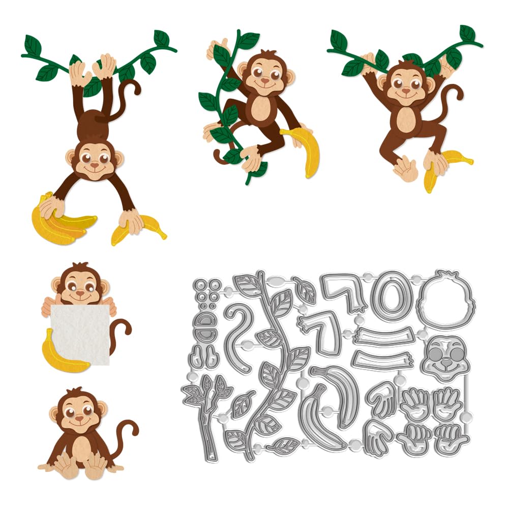 WADORN Monkey Cutting Die Cuts for Cards, Metal Animal Theme Cutting Dies Stencils Carbon Steel Metal Embossing Stencil Cutting Template for DIY Scrapbooking Making Album Craft Paper Card Decor