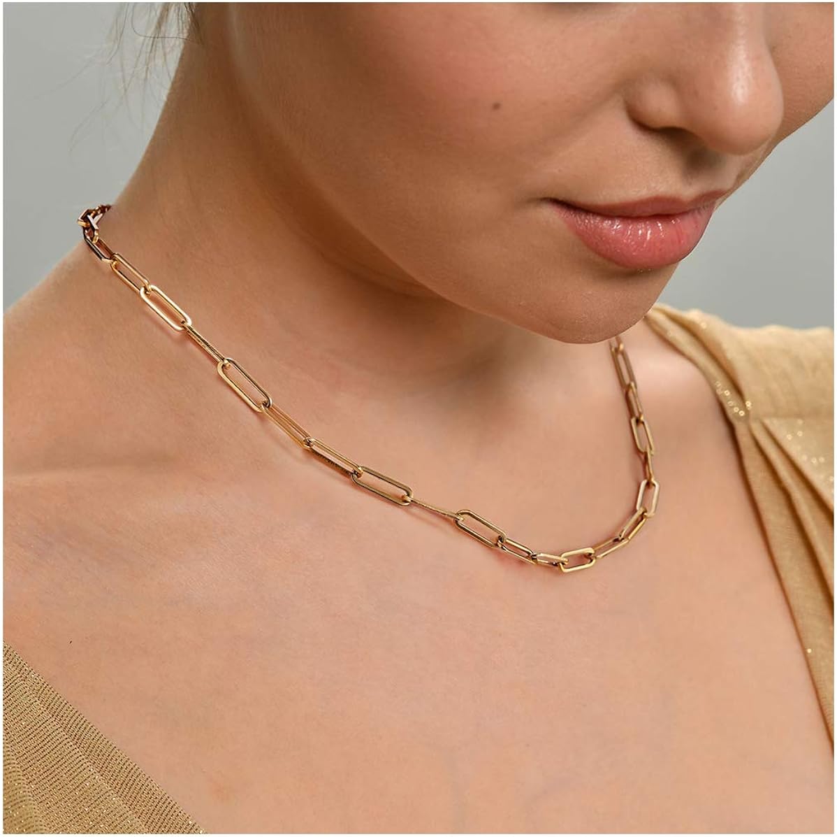Paperclip Necklace Light Gold, Dainty Choker for Women, Paper Clip Link Chain for Layering