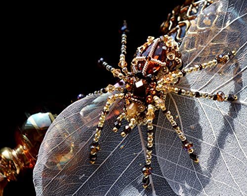 Cross Spider brooch Unique Designer's jewelry Bead Embroidery Spider jewelry Brown Amber Gold unique Insect jewelry Gift for her